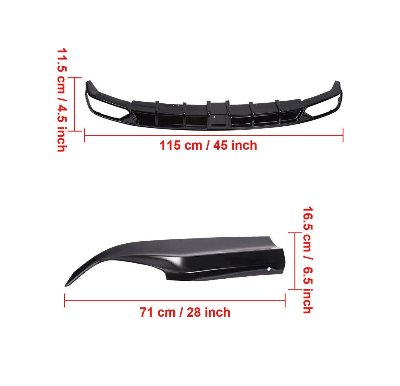 LED Rear Bumper Diffuser+ Corner Apron Spat Gloss Black For 18-22 Honda Accord
