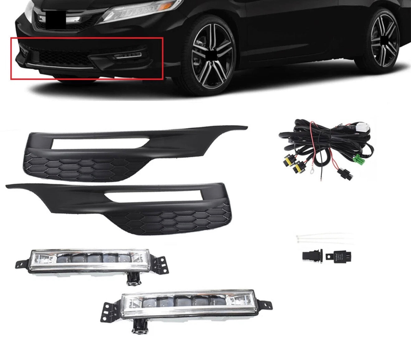 For Honda Accord Sedan 4Dr 2016 2017 Pair of Fog Light w/Bezel+Wiring+Switch Kit