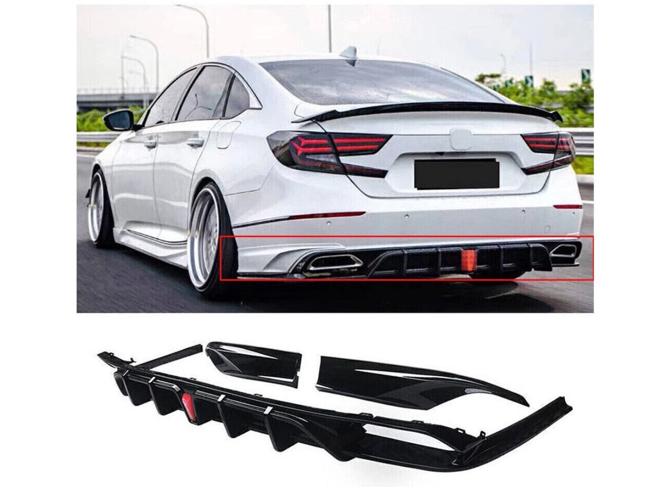 LED Rear Bumper Diffuser+ Corner Apron Spat Gloss Black For 18-22 Honda Accord